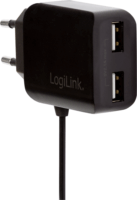 LogiLink PA0157 2x USB-A Hálózati töltő beépített Micro USB kábellel - Fekete (10.5W)