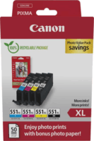 Canon CLI-551XL Photo Value Pack Eredeti Tintapatron Fekete / Cián / Magenta / Sárga + Fotópapír
