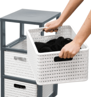 Rotho Country 3 részes Műanyag Tárolókomód 18L/kosár - Fehér/Szürke