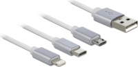 Delock 85850 USB-A apa - USB-C/Micro USB/Lightning apa Visszahúzható töltőkábel - Fehér (1m)