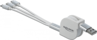 Delock 85850 USB-A apa - USB-C/Micro USB/Lightning apa Visszahúzható töltőkábel - Fehér (1m)