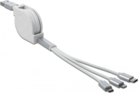 Delock 85850 USB-A apa - USB-C/Micro USB/Lightning apa Visszahúzható töltőkábel - Fehér (1m)