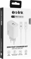 S-Link SL-EC62TP USB Type-C Hálózati töltő + USB Type-C 100cm Töltőkábel - Fehér (20W)