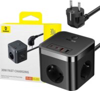 Baseus PowerCombo 250V Elosztó 3 aljzatos 1.5m - Fekete