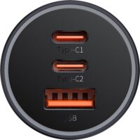 Baseus Golden Contactor Pro 1x USB Type-A / 2x USB Type-C Autós töltő - Fekete (65W)