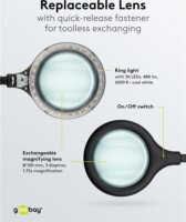 Goobay 65577 LED Asztali Csiptetős lámpa nagyítóval - Fekete