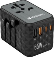 Verbatim UTA-05 GaN III 2x USB-A / 2cx USB-C Hálózati töltő - Fekete (65W)