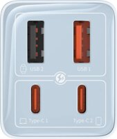 Baseus GaN6 Pro 2x USB-C / 2x USB-A Hálózati Gyorstöltő Adapter 65W + USB-C kábel - Kék