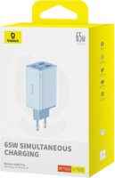 Baseus GaN6 Pro 2x USB-C / 2x USB-A Hálózati Gyorstöltő Adapter 65W + USB-C kábel - Kék