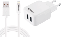 Sandberg AC Charger EU Lightning 2.4A 2x USB-A Hálózati töltő - Fehér