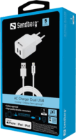 Sandberg AC Charger EU Lightning 2.4A 2x USB-A Hálózati töltő - Fehér