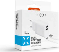 Fixed Dual Travel 2x USB Type-A Hálózati töltő + USB Type-C kábel - Fehér (17W)
