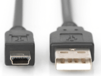 Digitus AK-300108-010-S USB Type-A apa - Mini USB Type-B apa 2.0 Adat és töltő kábel - Fekete (1m)