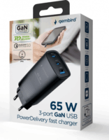 Gembird TA-UC-PDQC65-01-BK 2x USB-C / USB-A Hálózati Gyorstöltő Adapter 65W - Fekete