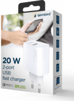 Gembird TA-UC-PDQC20-01-W USB-A / USB-C Hálózati Töltő Adapter 20W - Fehér