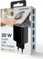 Gembird TA-UC-PDQC20-01-BK USB-C / USB-A Hálózati Töltő Adapter 20W - Fekete