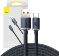 Baseus Crystal Shine USB-A apa - USB-C apa 2.0 Adat és töltő kábel - Fekete (2m)
