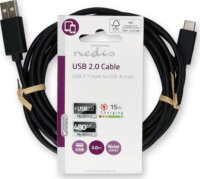 Nedis USB-A 2.0 apa - USB-C apa adat és töltő kábel 3m - Fekete
