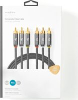 Nedis 3x RCA apa - 3x RCA apa videó kábel 2m - Antracit / Gun Metal Szürke