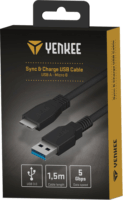 Yenkee YCU 011 BK USB Type-A apa - Micro USB Type-B apa 3.0 Adat és töltő kábel - Fekete (1.5m)