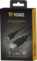 Yenkee YCU 010 BK USB Type-A apa - Mini USB Type-B apa 2.0 Adat és töltő kábel - Fekete (1.5m)