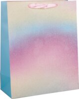 Glitteres szivárványos Szalagfüles Papír ajándéktasak (26 x 32 cm) - Többszínű