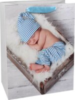 Világoskék babás Szalagfüles Papír ajándéktasak (26 x 32 cm) - Szürke