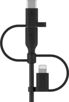 Belkin BoostCharge USB Type-C apa - USB Type-C / Micro USB Type-B / Lightning apa Adat és töltő kábel - Fekete (1m)