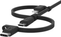 Belkin BoostCharge USB Type-C apa - USB Type-C / Micro USB Type-B / Lightning apa Adat és töltő kábel - Fekete (1m)