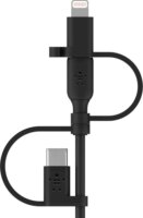 Belkin BoostCharge USB Type-C apa - USB Type-C / Micro USB Type-B / Lightning apa Adat és töltő kábel - Fekete (1m)