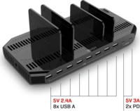 Lindy 73435 8x USB-A / 2x USB-C Hálózati Töltőállomás 120W - Fekete