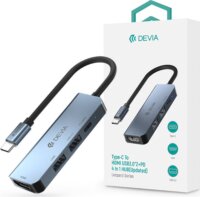 Devia Leopard 4in1 USB-C apa - 2x USB-A/USB-C/HDMI anya Adapter