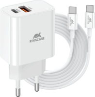 RivaCase PS4102 USB Type-A / USB Type-C Hálózati töltő + USB Type-C kábel - Fehér (20W)