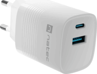 Natec Ribera GaN USB-C / USB-A Hálózati Gyorstöltő Adapter 30W - Fehér