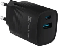Natec Ribera GaN USB-C / USB-A Hálózati Gyorstöltő Adapter 30W - Fekete