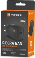 Natec Ribera GaN USB-C / USB-A Hálózati Gyorstöltő Adapter 30W - Fekete