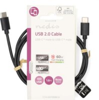 Nedis CCGL60700BK10 USB-C apa - USB-C apa 2.0 Adat és töltő kábel - Fekete (1m)