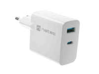 Natec Ribera USB-A / USB-C Hálózati töltő - Fehér (65W)