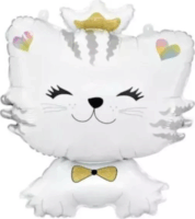 Fehér cica alakú fólia lufi - 39 x 49 cm