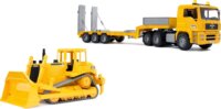 Bruder 01628 MAN TGA mélybölcsős Cat buldózer szállító kamion