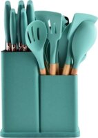 IRIS KT-500 Konyhai eszköz készlet tartóval (19 részes) - Türkiz / Fa