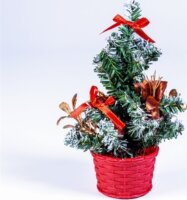 IRIS KT-261-R Asztali kis műfenyő Dekoráció piros díszekkel - 20cm