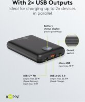 Goobay 65868 Kompakt Powerbank 10000mAh 15W (3A / 5V) - Fekete
