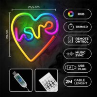 Forever Light Retro falra akasztható USB LED dekorációs lámpa "LOVE in HEART" Távirányítóval - RGB