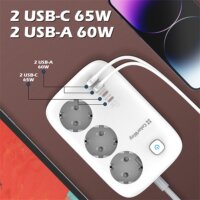 Colorway 220V 2x USB-A / 2x USB-C Hálózati elosztó 3 aljzatos 2m - Fehér
