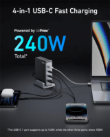 ANKER 3xUSB-C / USB-A Hálózati Töltő Adapter (5 - 20V / 3A / 240W) - Fekete