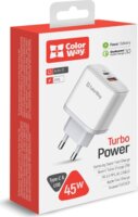 Colorway CW-CHS042PD-WT USB-A / USB-C Hálózati Gyorstöltő Adapter 45W - Fehér