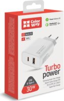 Colorway USB-A / USB-C Hálózati Gyorstöltő Adapter 30W - Fehér