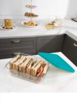 TOO KT-95 Hőálló Üveg téglalap alakú ételtároló műanyag tetővel 1.40L- Átlátszó/kék