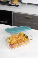 TOO KT-94 Hőálló Üveg téglalap alakú ételtároló műanyag tetővel 0.70L- Átlátszó/kék